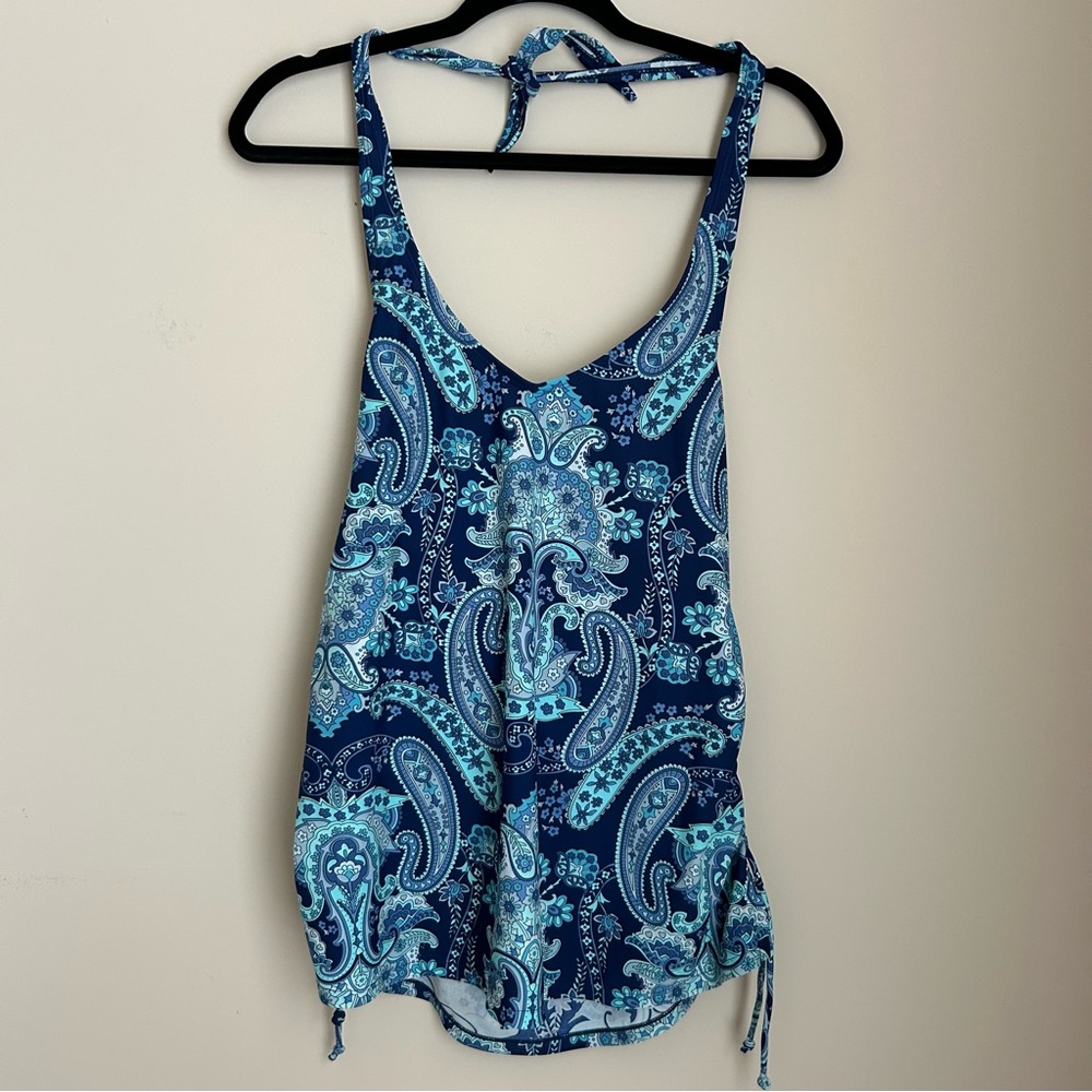 Old Navy Maternity Blue Teal Paisley Swim Suit Top Tankini Size M